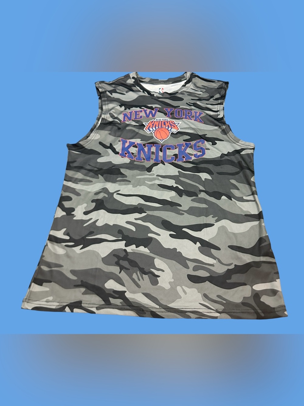 NBA KNICKS Gray Camouflage Sleeveless Jersey with Blue and Red Logo M